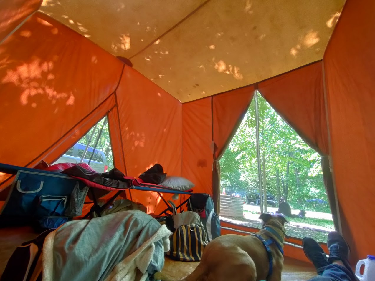 Camping inside tent